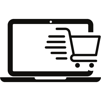 Icon eines Laptops mit einem Einkaufswagen