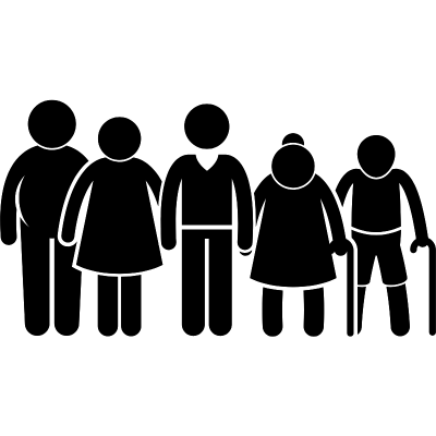 gezeichnetes Icon einer Familie mit unterschiedlicher Altersstruktur